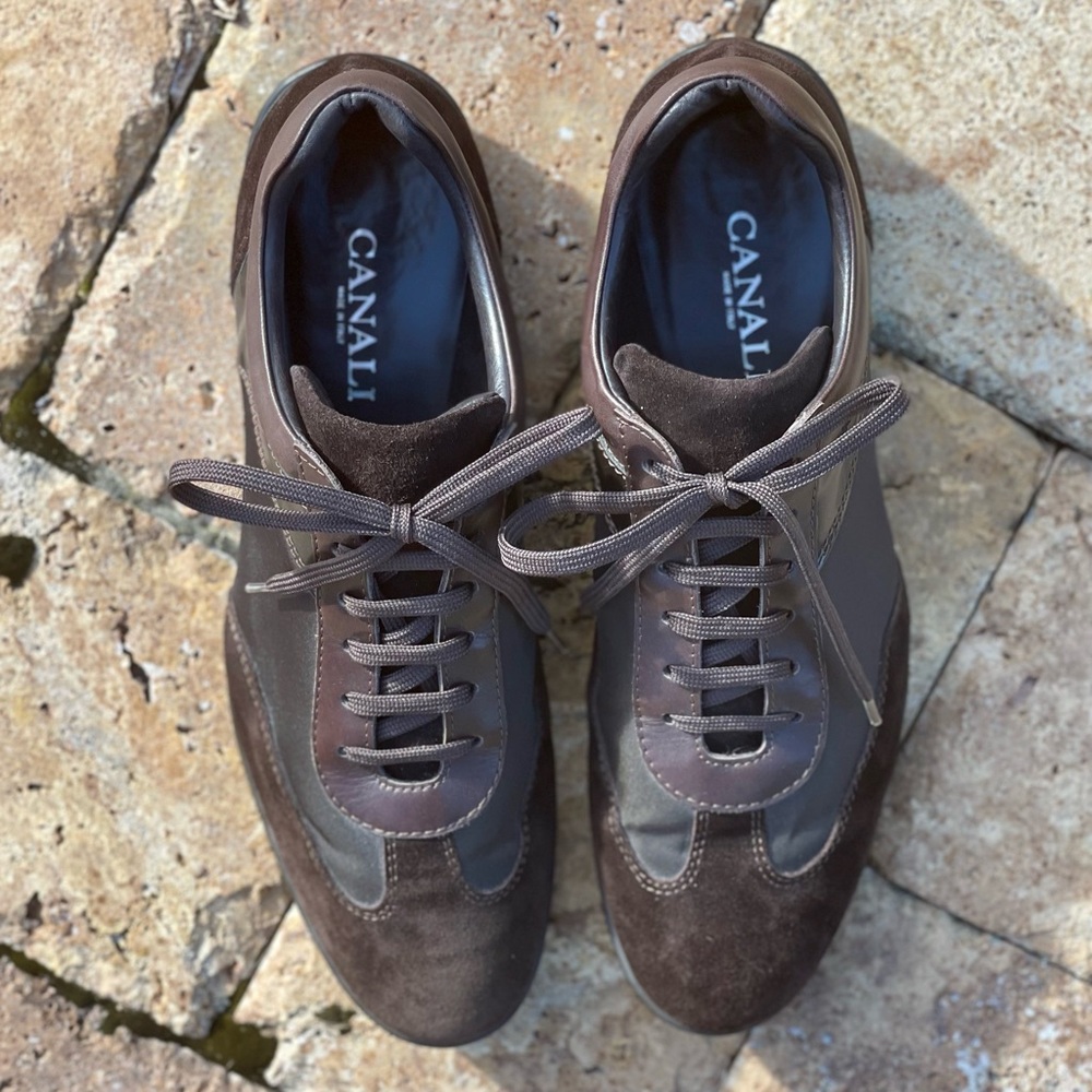 Canali Brown Suede and Leather Sneakers - Picture 1 of 8